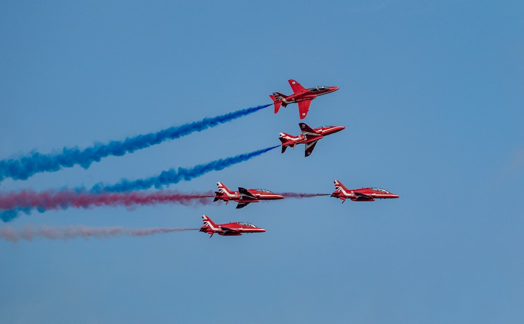 A fighter jet display team in formation