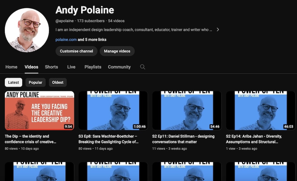 YouTube Channel for Design Leadership Coaching Tips 