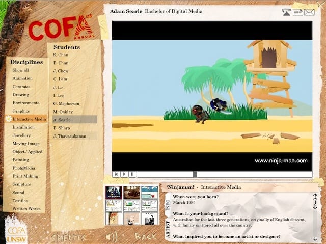 COFA Annual 2005 CD-ROM content interface
